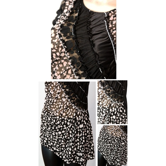 Black Taupe Mix Media Lace Asymmetric Tunic Top - Picture 4 of 8